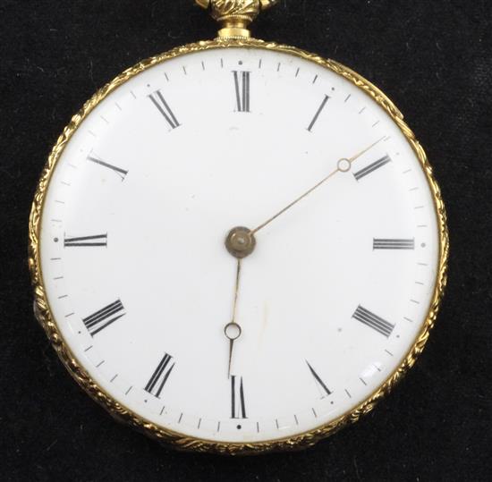 An early 20th century Swiss engine turned gold keywind cylinder dress pocket watch,
